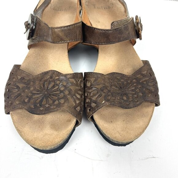 Think Zilli Wedge Leather Sandals EU 37 US 6.5 Taupe Cork Hook & Loop Boho Chic - Picture 3 of 7